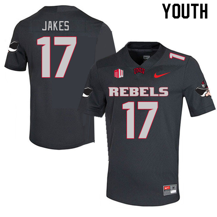 Youth #17 Jordan Jakes UNLV Rebels 2023 College Football Jerseys Stitched-Charcoal - Click Image to Close